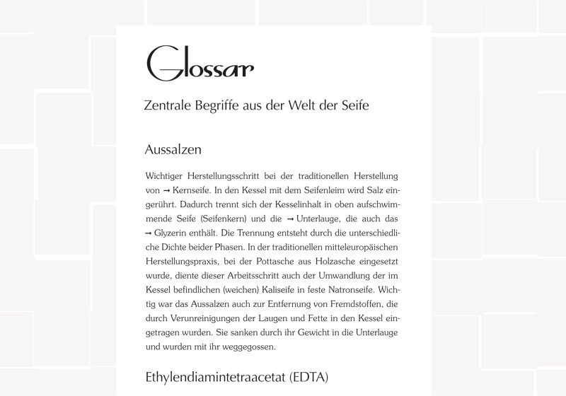 Beginn des Glossars.